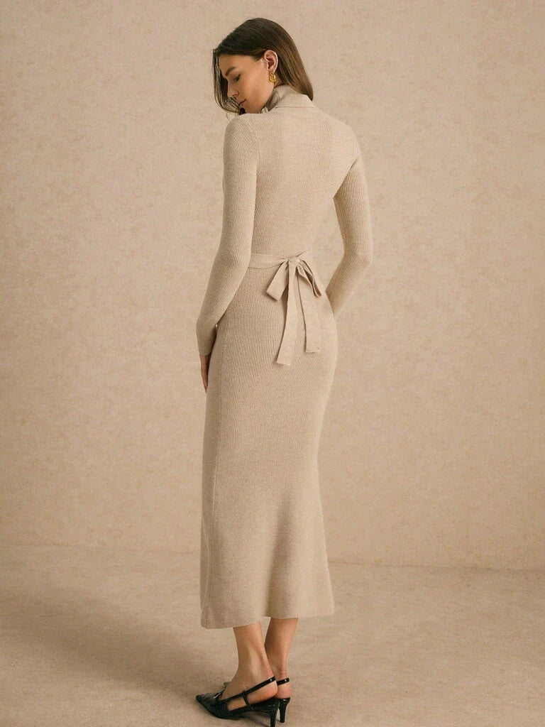 Vestido Midi de Tricô Gola Alta Damasco Thalitta
