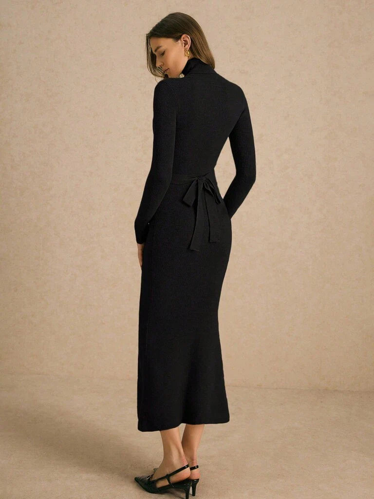 Vestido Midi de Tricô Gola Alta Preto Thalitta