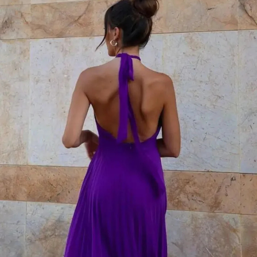 Vestido Plissado Sem Costas Liz Roxo