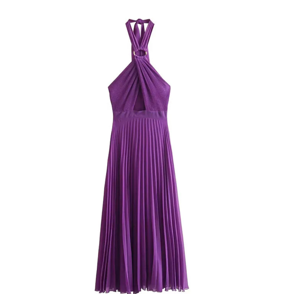 Vestido Plissado Sem Costas Liz Roxo
