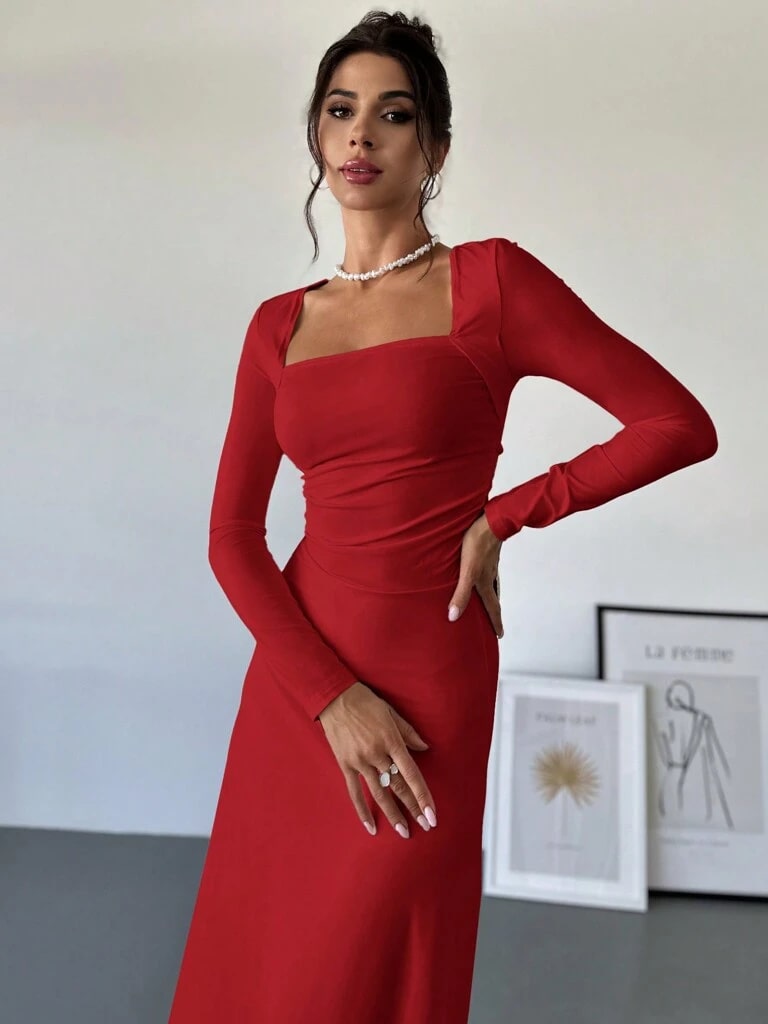 Vestido Vermelho Longo Plissado Yasmin