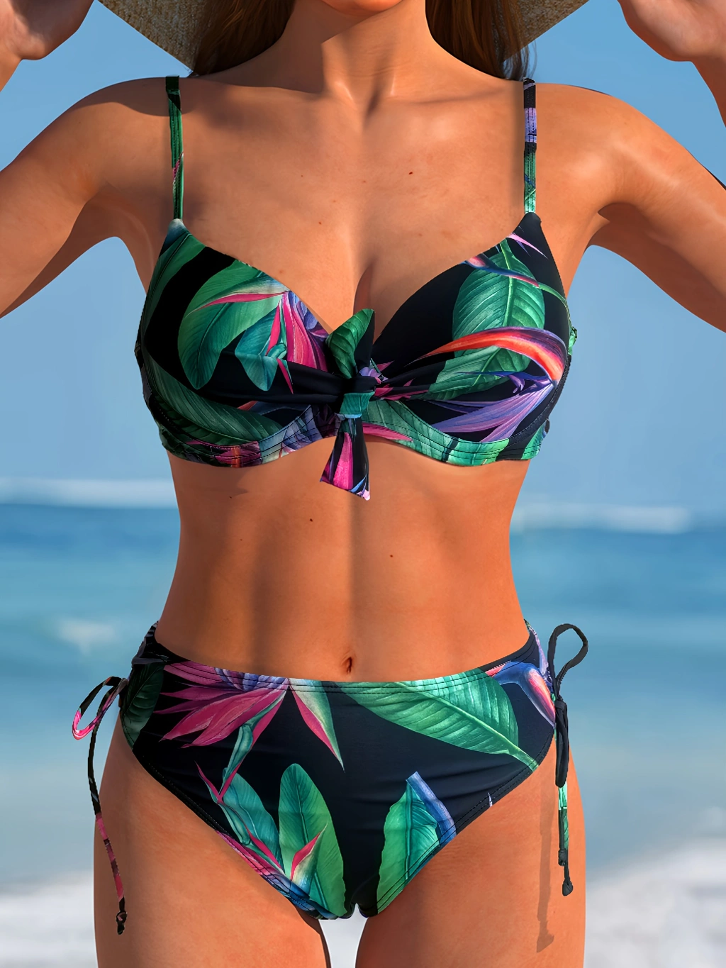 Biquíni Mel Estampa de Folhas Tropicais