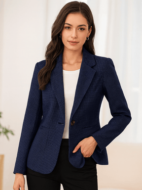 Blazer Feminino Elegante Retrô Gola Longa e Manga Longa Azul Marinho