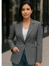 Blazer Feminino Elegante Retrô Gola Longa e Manga Longa Cinza
