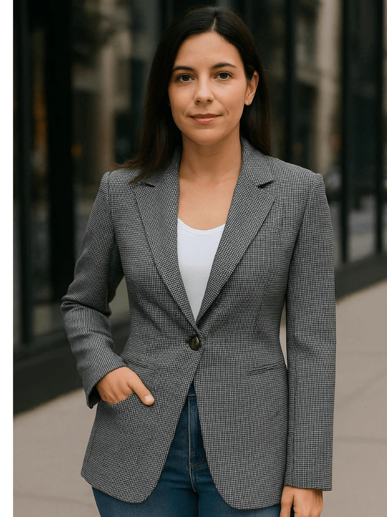 Blazer Feminino Elegante Retrô Gola Longa e Manga Longa Cinza