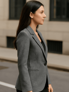 Blazer Feminino Elegante Retrô Gola Longa e Manga Longa Cinza
