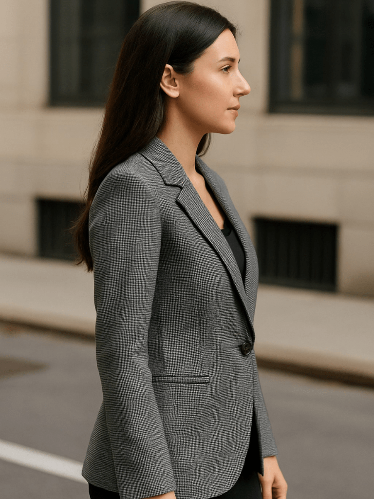 Blazer Feminino Elegante Retrô Gola Longa e Manga Longa Cinza