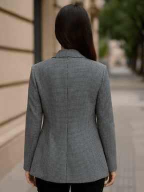Blazer Feminino Elegante Retrô Gola Longa e Manga Longa Cinza