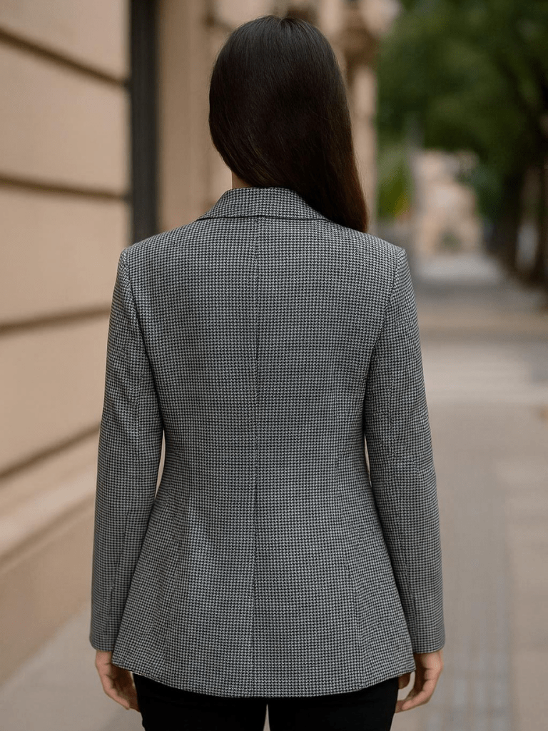 Blazer Feminino Elegante Retrô Gola Longa e Manga Longa Cinza