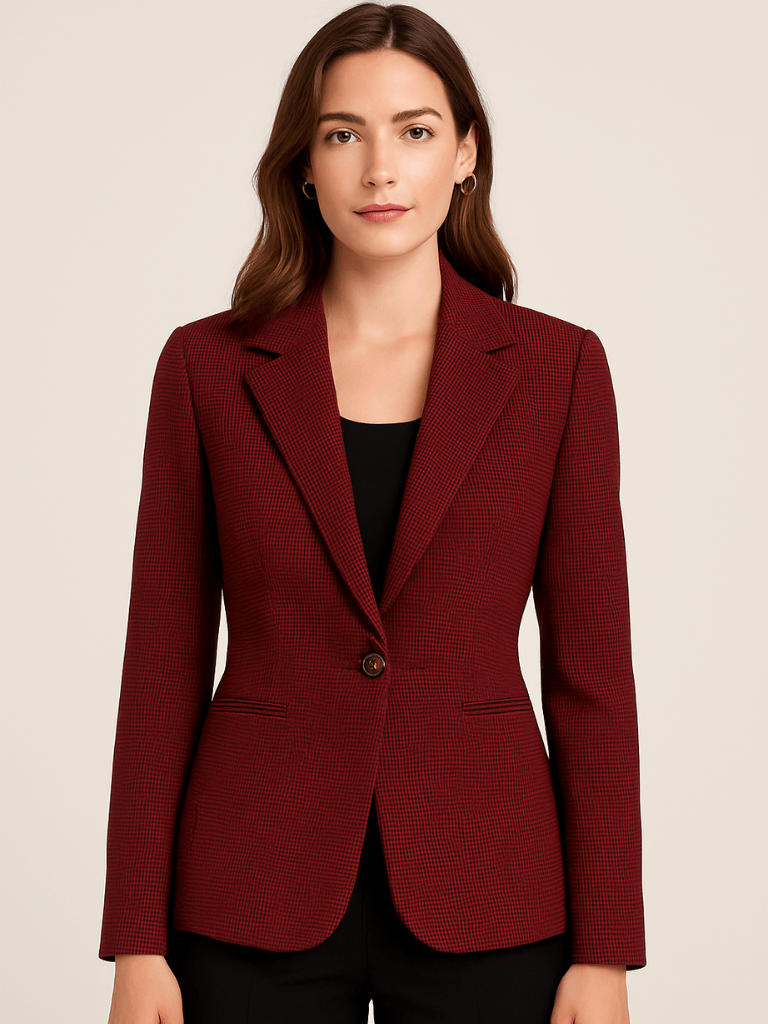 Blazer Feminino Elegante Retrô Gola Longa e Manga Longa Vermelho