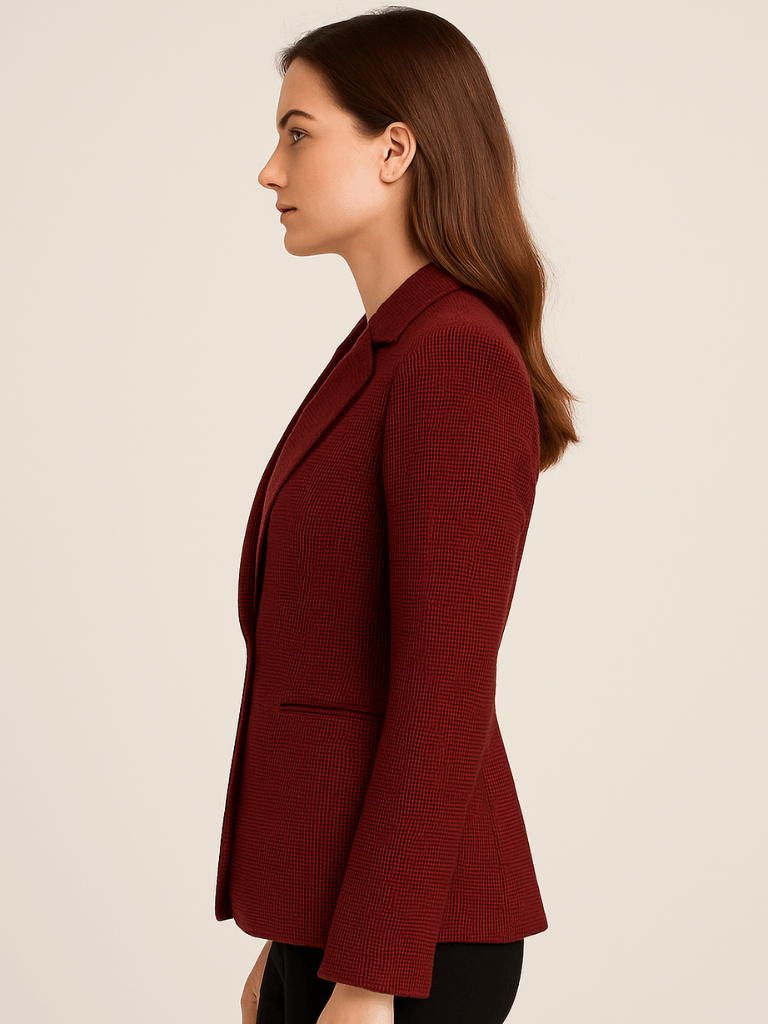 Blazer Feminino Elegante Retrô Gola Longa e Manga Longa Vermelho