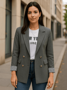 Blazer Feminino Elegante de Dupla Fileira Chumbo