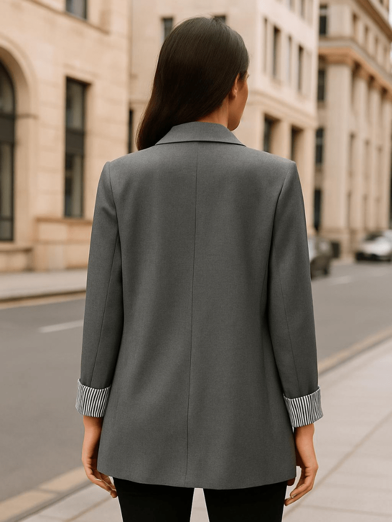 Blazer Feminino Elegante de Dupla Fileira Chumbo