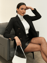 Blazer Feminino Gola de Xale Abotoamento Duplo Preto
