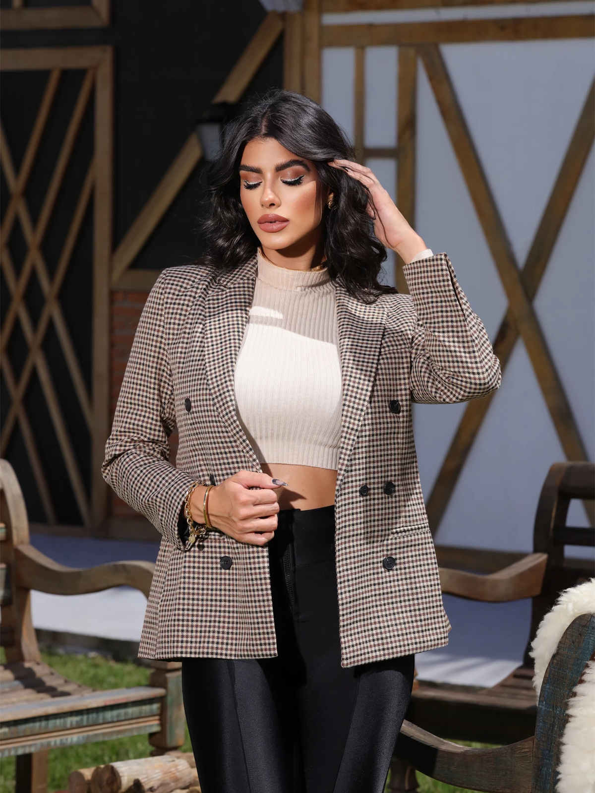 Blazer Feminino Xadrez