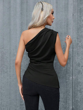 Blusa Feminina Assimétrica Tubo Cetim Preto