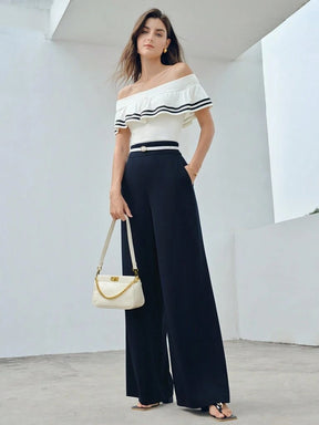 Blusa Feminina Com Babados e Estampa Listrada Branco Rieti