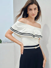 Blusa Feminina Com Babados e Estampa Listrada Branco Rieti