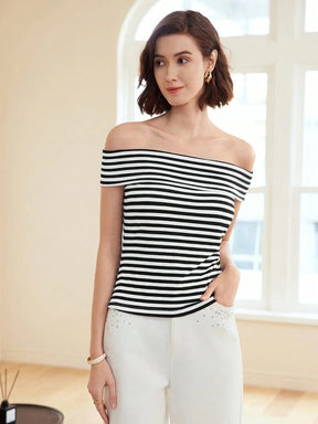 Blusa Feminina De Ombro Dobrado Listrada Asti