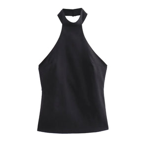Blusa Feminina Gola Alta Sem Costas Preto Luane