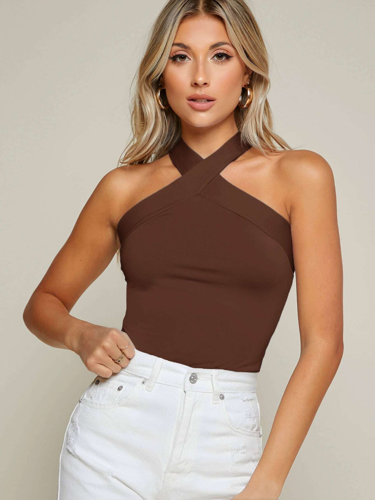 Blusa Feminina Marrom Transpassada