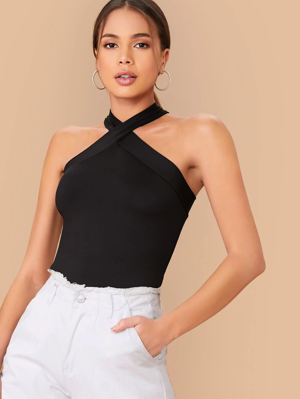 Blusa Feminina Preta Gola Transpassada