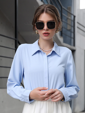 Blusa Feminina Social Manga Longa Azul