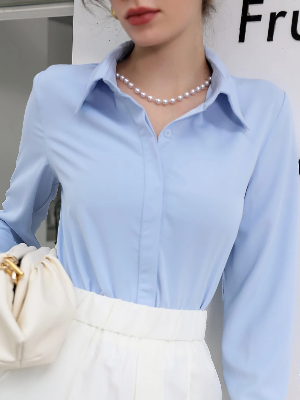 Blusa Feminina Social Manga Longa Azul