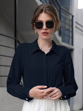 Blusa Feminina Social Manga Longa Azul Marinho