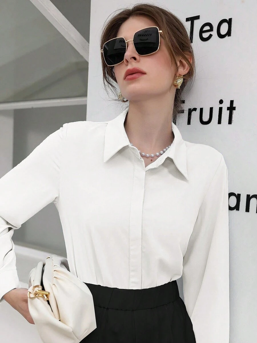 Blusa Feminina Social Manga Longa Branca
