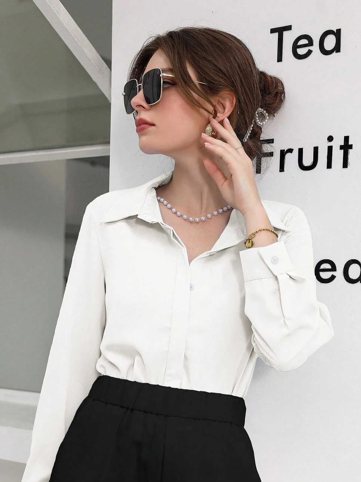 Blusa Feminina Social Manga Longa Branca