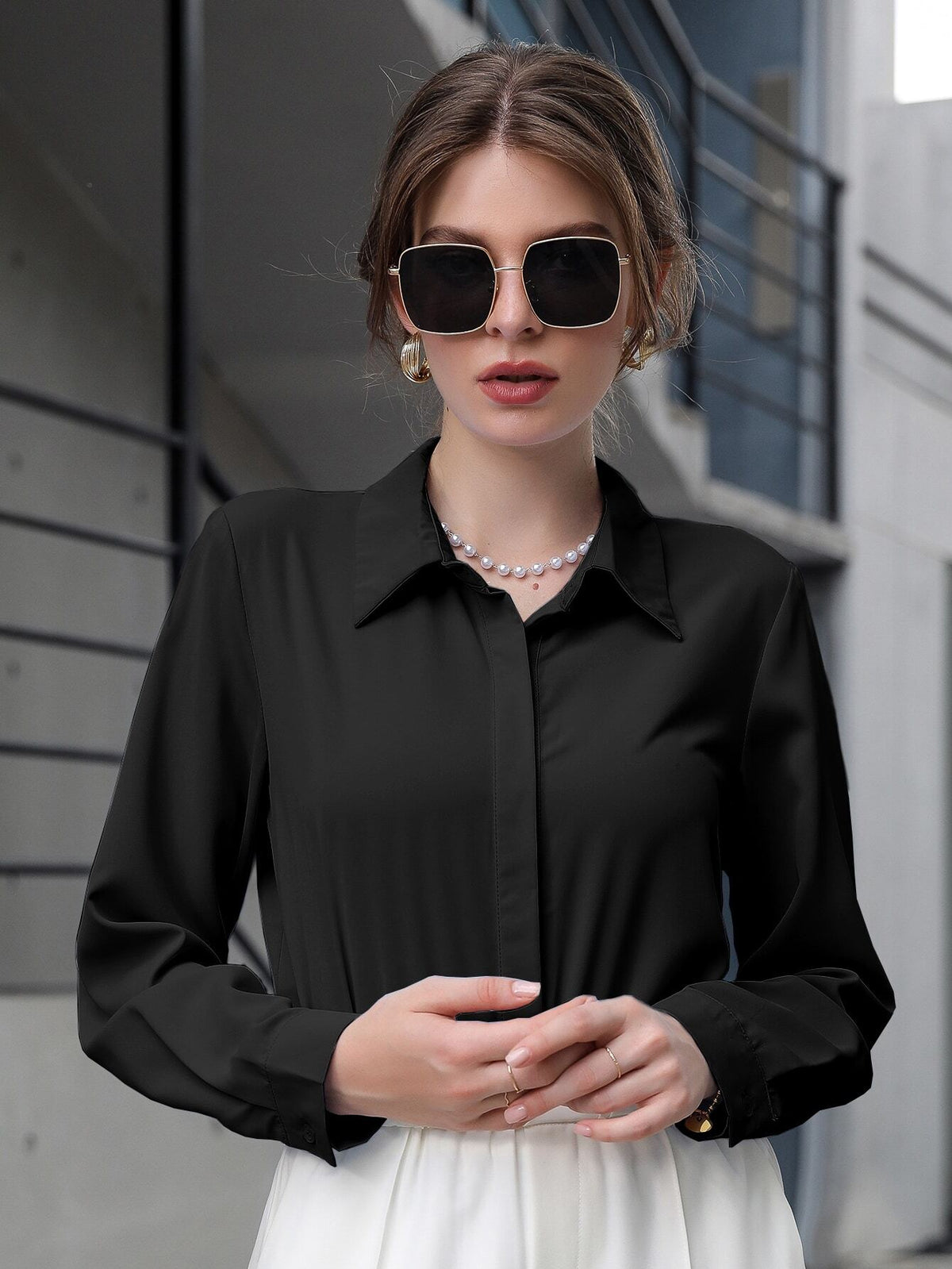 Blusa Feminina Social Manga Longa Preto