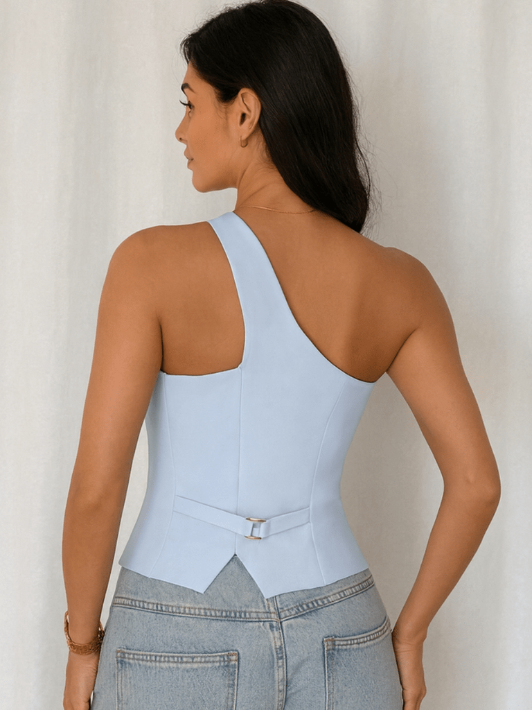 Blusa Feminina Thaís Modelo Alfaiataria Ombro Único Azul