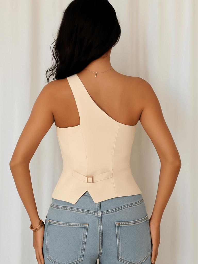 Blusa Feminina Thaís Modelo Alfaiataria Ombro Único Damasco