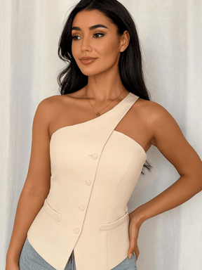 Blusa Feminina Thaís Modelo Alfaiataria Ombro Único Damasco