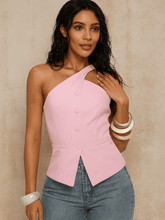 Blusa Feminina Thaís Modelo Alfaiataria Ombro Único Rosa