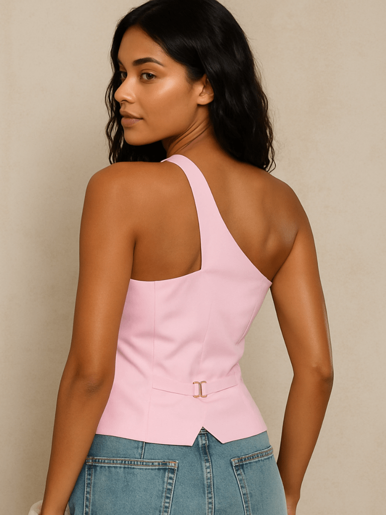 Blusa Feminina Thaís Modelo Alfaiataria Ombro Único Rosa