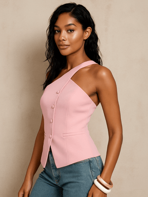 Blusa Feminina Thaís Modelo Alfaiataria Ombro Único Rosa