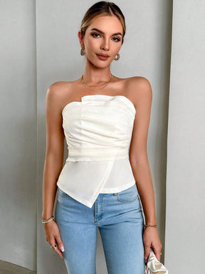 Blusa Feminina Tubo Bainha Assimétrica Branca