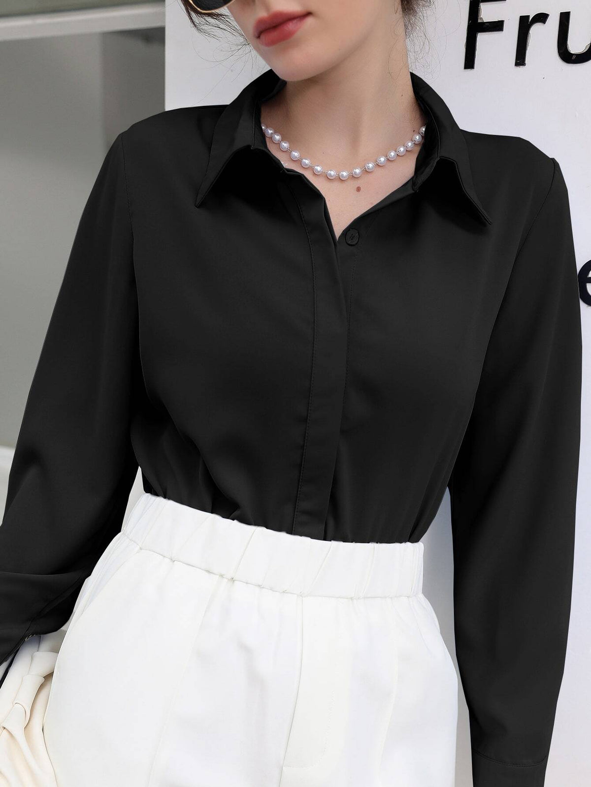 Blusa Feminina Social Manga Longa Preto