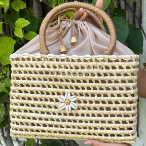 Bolsa de Palha Cesto Grande Búzios Gloriosa Alça de Mão