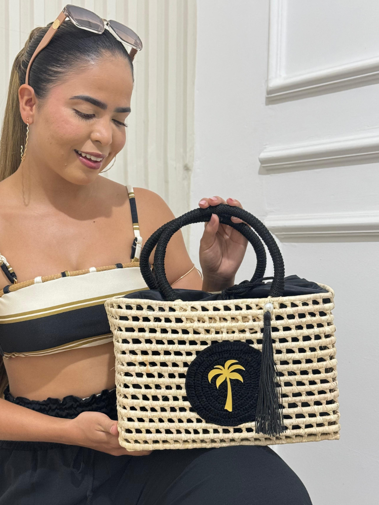Bolsa de Palha Cesto Grande Magnólia Preto
