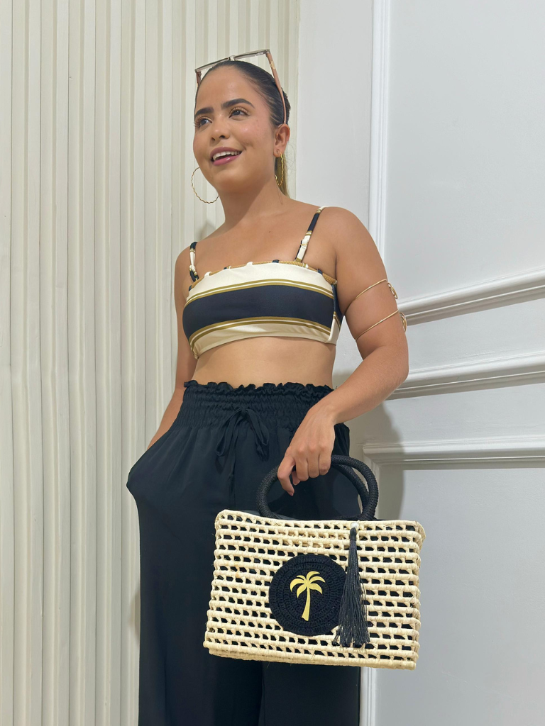 Bolsa de Palha Cesto Grande Magnólia Preto