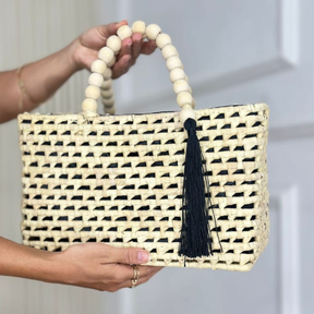 Bolsa de Palha Grande Alça de Madeira Modelo Mangano