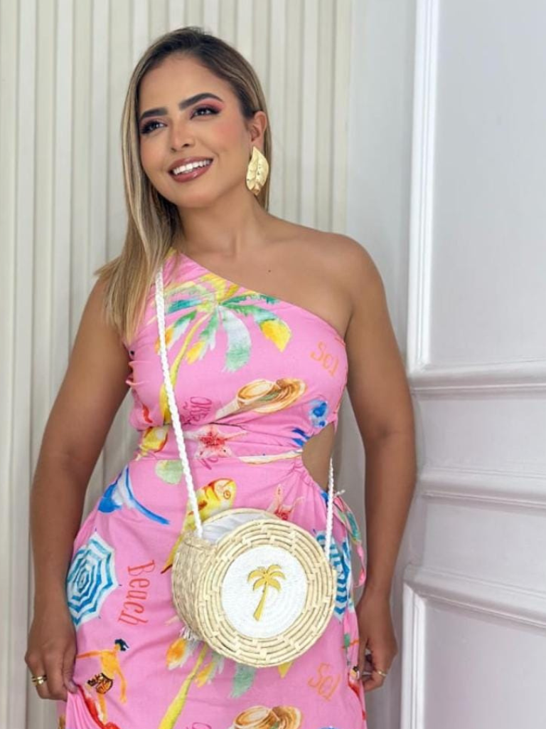 Bolsa de Palha Transversal em Crochê Modelo Coqueiro Branco