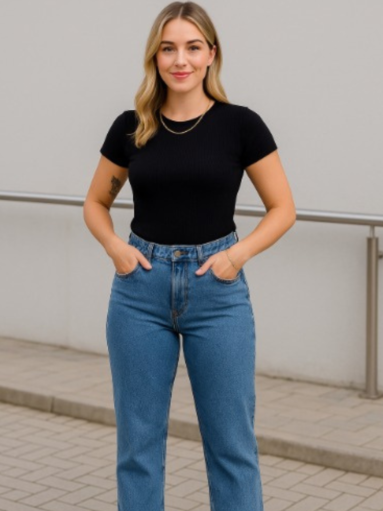 Calça Jeans Feminina Cintura Alta Lavagem Clara
