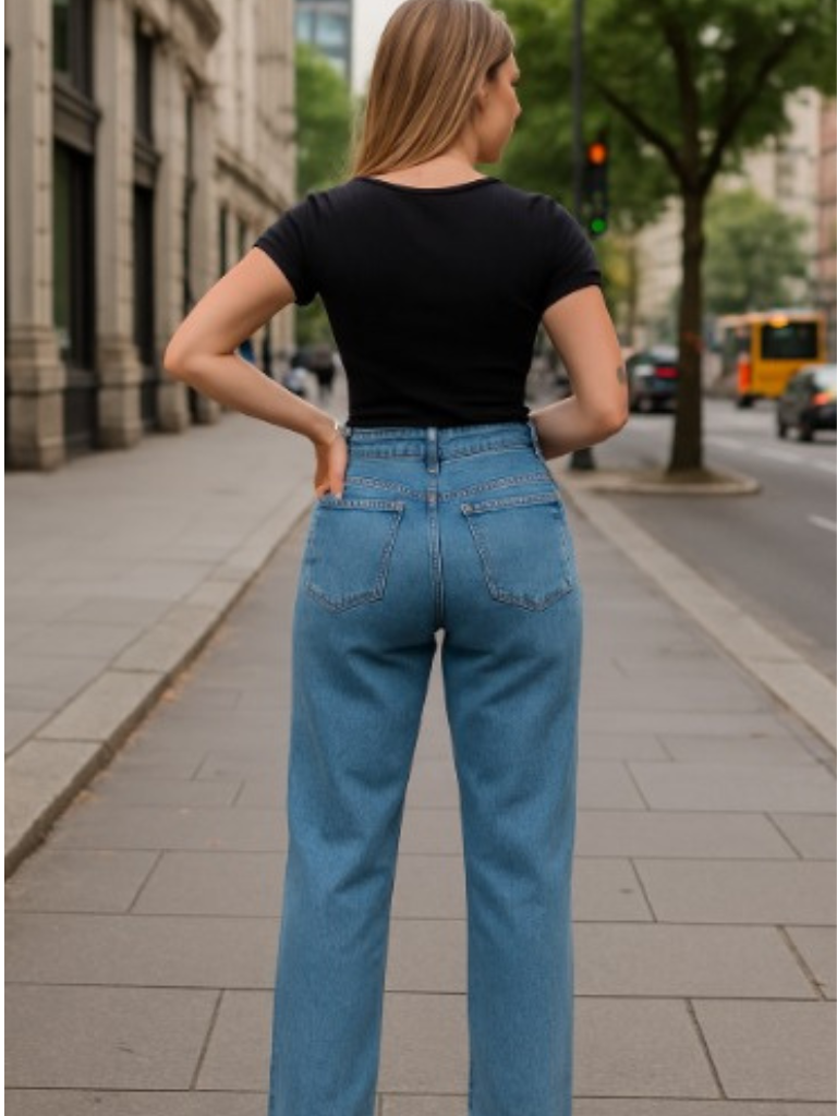 Calça Jeans Feminina Cintura Alta Lavagem Clara