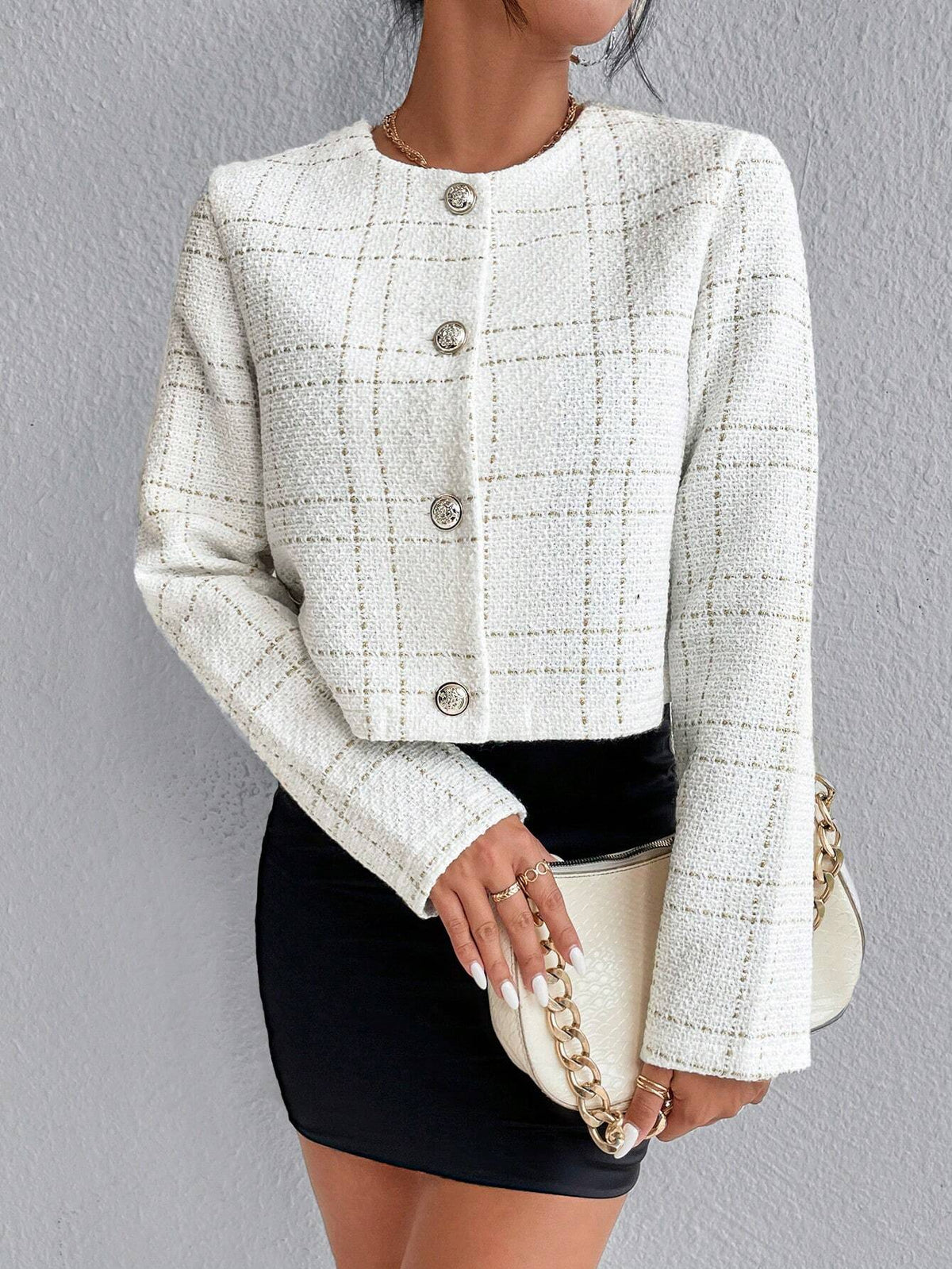 Casaco Feminino Branco Xadrez