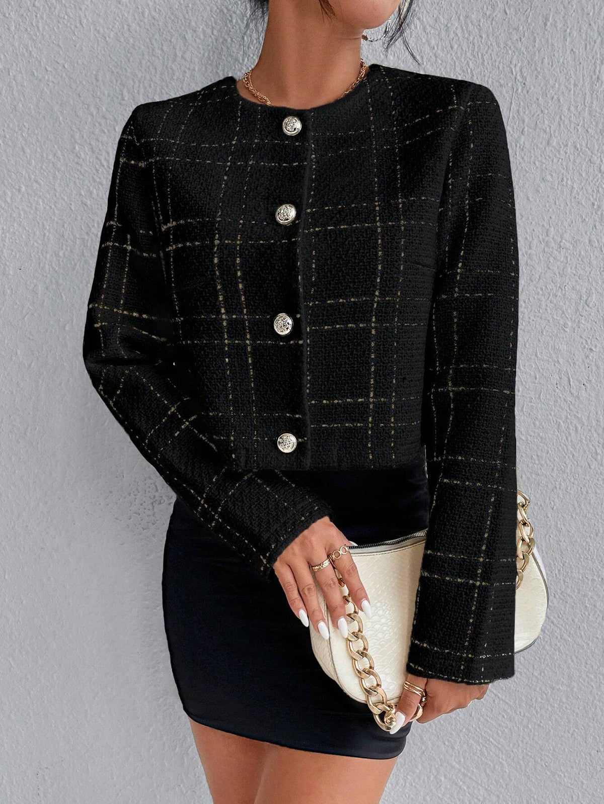 Casaco Feminino Preto Xadrez