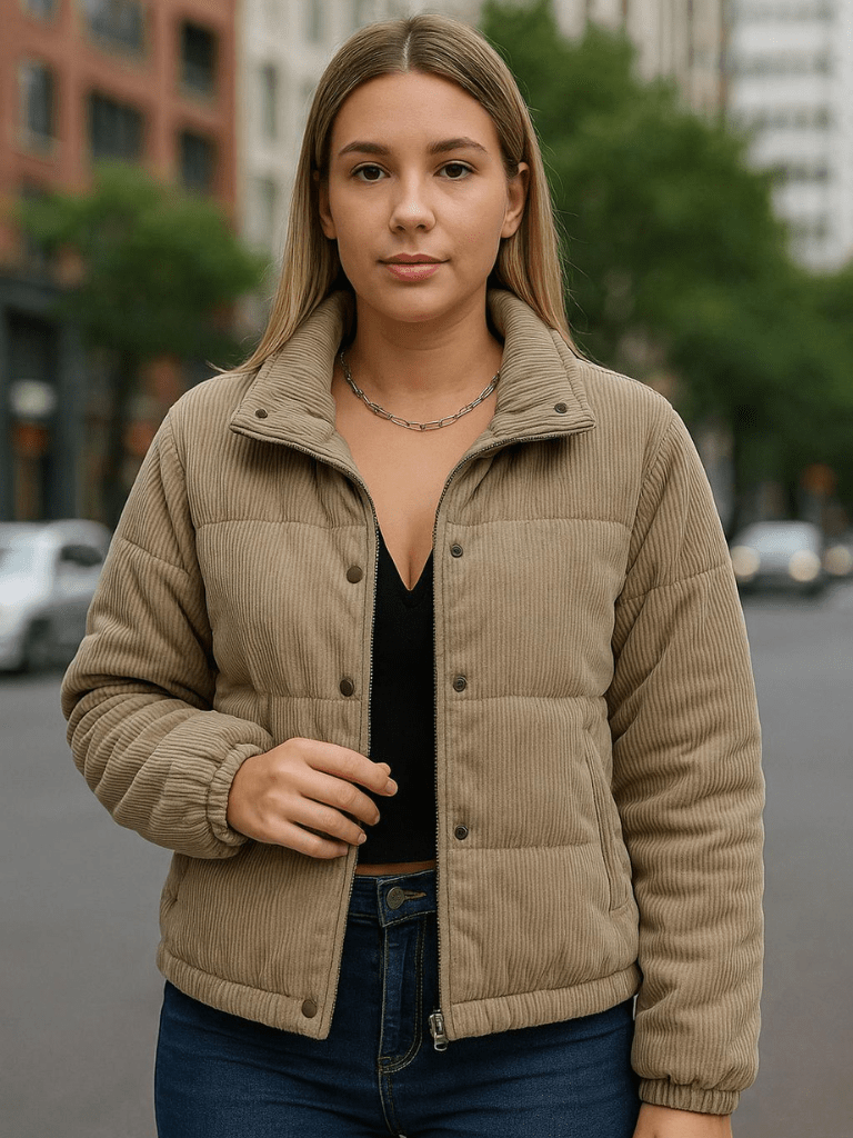 Casaco Feminino de Moletom Acolchoado Marrom